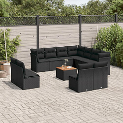 vidaXL Salon de jardin 12 pcs avec coussins noir résine tressée 