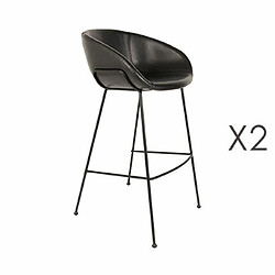 Mes Lot de 2 chaises de bar H76 cm en PU noir - FESTON