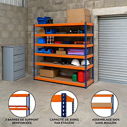 Monstershop S-Rax Rayonnage à 6 Étagères – 180 cm x 180 cm x 60 cm Rayonnage Garage S-Rax – Rangement Industriel Robuste & Ajustable 6 Étages 180 x 180 x 60cm – Capacité 300kg / étage – 100% sans boulons [Pieds en caoutchouc antidérapants & 3 supports transversaux]