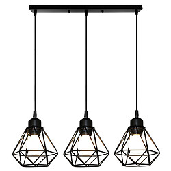 Stoex Plafonnier Rétro À 3 Lumières Suspension Lustre E27 Cage en Métal Suspension Luminaire Vintage D'Intérieur Noir A