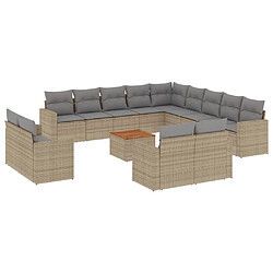 vidaXL Salon de jardin avec coussins 14 pcs beige résine tressée