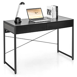 Helloshop26 Bureau en bois et acier avec 2 tiroirs 112 x 48 x 76 cm design rétro poste de travail noir 20_0005669 