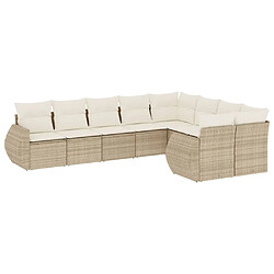 vidaXL Salon de jardin avec coussins 9 pcs beige résine tressée