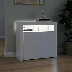 Maison Chic Buffet commode,console avec lumières LED pour rangement blanc brillant 80x35x75 cm -MN38022 pas cher