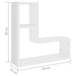 vidaXL Étagères murales 2 pcs blanc 50x15x50 cm bois d'ingénierie pas cher