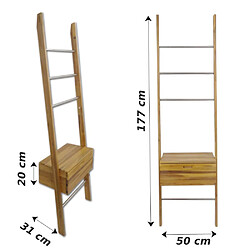 Acheter Échelle de Rangement mural en Bois Exotique avec Tiroir et Barres en Inox pour Salle de Bain