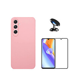 Kit de film en verre trempé de la couverture 5D + couvercle de silicone liquide + SuppOrt Magnétique Phonecare pour Samsung Galaxy A25 5G - rose 