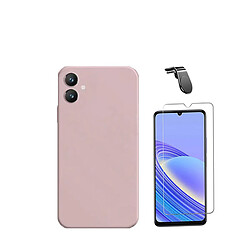 Jeu de films en verre trempé de la couverture 5D + Cas de silicone liquide + SuppOrt Magnétique L Voiture de conduite sécuritaire Phonecare pour Samsung Galaxy A05 - rose 