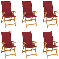 vidaXL Chaises de jardin lot de 6 avec coussins bordeaux Bois de teck