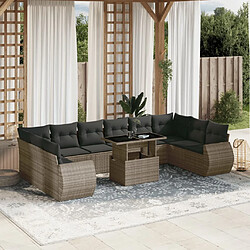 vidaXL Salon de jardin 11 pcs avec coussins gris résine tressée 