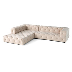 Lisa Design Gallata - canapé Chesterfield d'angle gauche - 5 places - en velours Gallata - canapé Chesterfield d'angle gauche - 5 places - en velours - Beige