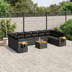 vidaXL Salon de jardin 11 pcs avec coussins noir résine tressée