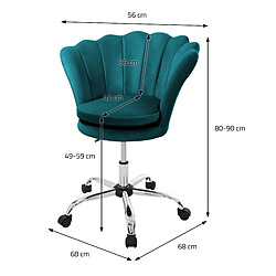 ML-Design Fauteuil de bureau à roulettes bleu pétrole hauteur réglable chaise en velours pas cher