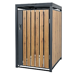 ML-Design Box pour 1 Poubelle, 240L, 68x80x116,3 cm, en Acier, Anthracite/Aspect Chêne, Résistant aux Intempéries, Habillage de Poubelle avec Couvercle Rabattable/Porte, Conteneur Abri Hangar 