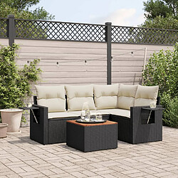 vidaXL Salon de jardin 5 pcs avec coussins noir résine tressée 