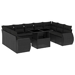 vidaXL Salon de jardin 10 pcs avec coussins noir résine tressée