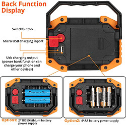 BESTA Projecteur LED rechargeable 3 modes lampe de sécurité de camping COB batterie étanche lampe de travail projecteur de camping pour la pêche, la randonnée