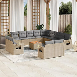 vidaXL Salon de jardin et coussins 14 pcs mélange beige résine tressée 