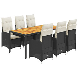 vidaXL Ensemble de bistro de jardin 7 pcs coussins noir poly rotin