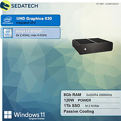 Sedatech Mini-PC Evo passif • Intel i7-8700T • 8Go RAM • 1To SSD M.2 • Windows 11