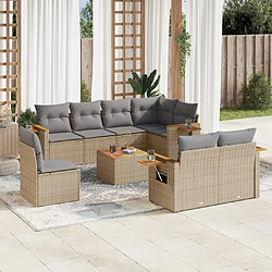 vidaXL Salon de jardin avec coussins 9 pcs beige résine tressée 