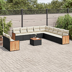 Maison Chic Salon de jardin 12 pcs avec coussins, Ensemble Tables et chaises d'extérieur noir résine tressée -GKD157785