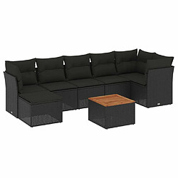 vidaXL Salon de jardin 8 pcs avec coussins noir résine tressée