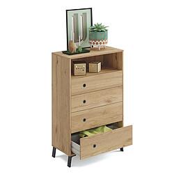 Pegane Commode de rangement 4 tiroirs coloris chêne doré - Hauteur 120 x Longueur 74.5 x Profondeur 40 cm 