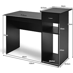 Avis Helloshop26 Bureau informatique bureau d’ordinateur en mdf avec tiroir et 2 compartiments de rangement pour bureau noir 20_0004846