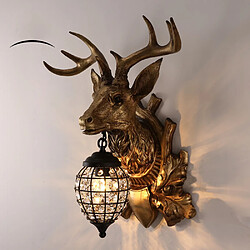 Acheter Universal Lampe de chevet Lucky Deer Head de 30 cm, 220V E14 Résine Country, Lampe d'allée de salon de bar personnalisée, pas de source lumineuse.