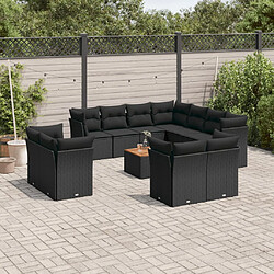 vidaXL Salon de jardin 12 pcs avec coussins noir résine tressée