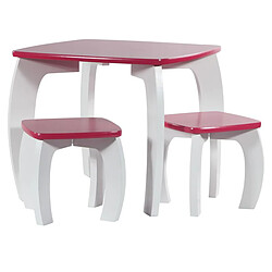 Pegane Ensemble de table et 2 tabourets pour enfant en bois coloris rose, blanc