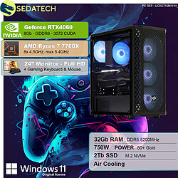 Sedatech Pack PC Gamer • AMD Ryzen 7 7700X • RTX4060 • 32 Go DDR5 • 2To SSD M.2 • Windows 11 • Moniteur 24"