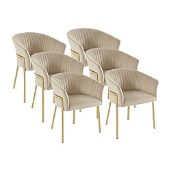 Lot de 6 chaises avec accoudoirs en velours et métal doré - Beige - ZAOVA de Pascal MORABITO 