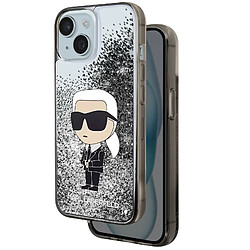 Karl Lagerfeld Coque pour iPhone 15 Plus Motifs Paillettes Flottantes Bords Rehaussés Argent