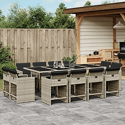 Maison Chic Ensemble à manger d'extérieur 13 pcs avec coussins,Salon de jardin,Mobilier de jardin gris clair rotin -GKD506345