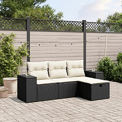 vidaXL Salon de jardin 4 pcs avec coussins noir résine tressée