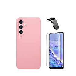 Jeu de films en verre trempé de la couverture 5D + Cas de silicone liquide + SuppOrt Magnétique L Voiture de conduite sécuritaire Phonecare pour Samsung Galaxy A05s - rose