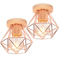 Stoex 2PCS-Lampe de Plafond Moderne Plafonnier Cage en Métal Luminaire Plafonnier Rétro Intérieur Or Rose Pour Couloir Bar Club 