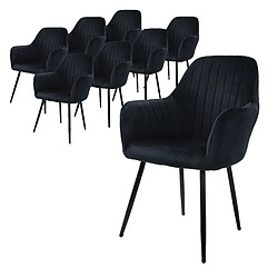 ML-Design Lot de 8 chaises de salle à manger rembourrée asisse en velours noir en métal