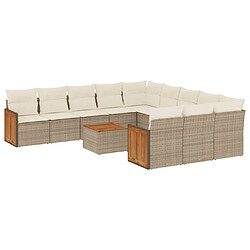 vidaXL Salon de jardin avec coussins 12 pcs beige résine tressée