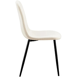 Decoshop26 Chaise de salle à manger x1 design moderne coutures verticales velours blanc crème et pieds en métal noir 10_0001982