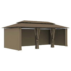 vidaXL Belvédère avec rideaux 600x298x270 cm Taupe 180 g/m²