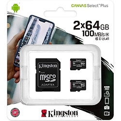 Carte mémoire flash Kingston Canvas Select Plus 64 Go SDXC Classe 10 UHS-I (2x 64 Go, microSDXC CANVAS SELECT 2) 