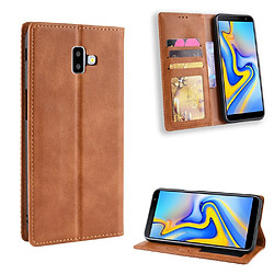 Etui en PU style vintage auto-absorbé marron pour votre Samsung Galaxy J6 Plus