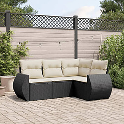 vidaXL Salon de jardin 4 pcs avec coussins noir résine tressée 