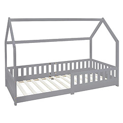 ML-Design Lit pour enfants gris clair en bois avec toit et protection antichute 200x90 cm