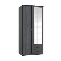 Pegane Armoire, meuble de rangement coloris Graphite, rechampis noir -  Longueur 91 x Hauteur 199 x Profondeur 58 cm  