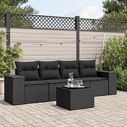 vidaXL Salon de jardin 5 pcs avec coussins noir résine tressée 