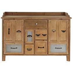 Pegane Buffet haut meuble de rangement en bois coloris naturel et métal - Longueur 116 x Hauteur 82 x Profondeur 35 cm